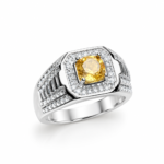 Silver  Men Yellow Sapphire Ring